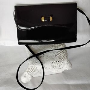 Elegant Vtg Black Patent Leather Shoulder Clutch